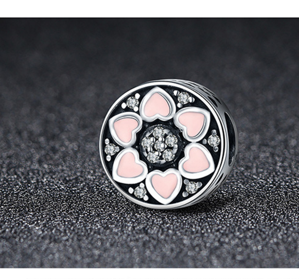 Sterling 925 silver charm pink lotus pendant fits Pandora charm and European charm bracelet Xaxe.com