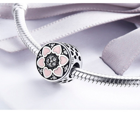 Sterling 925 silver charm pink lotus pendant fits Pandora charm and European charm bracelet Xaxe.com