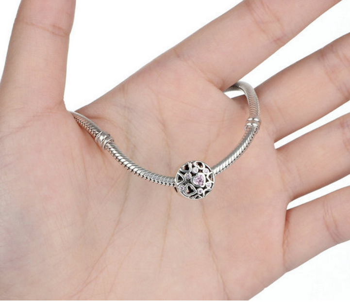 Sterling 925 silver charm pink love hollow pendant fits Pandora charm and European charm bracelet Xaxe.com
