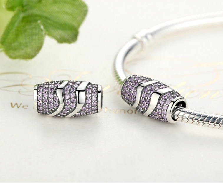 Sterling 925 silver charm pink oval bead pendant fits Pandora charm and European charm bracelet Xaxe.com