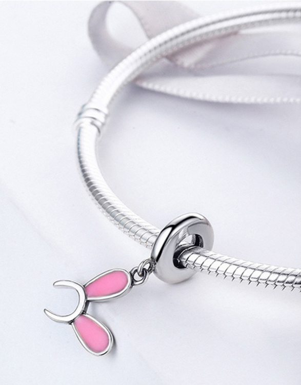 Sterling 925 silver charm pink rabbit ear bead pendant fits Pandora charm and European charm bracelet Xaxe.com