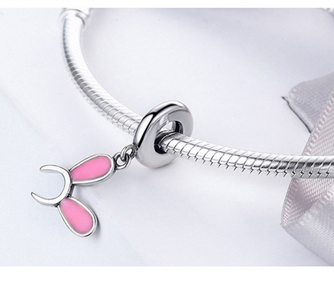Sterling 925 silver charm pink rabbit ear bead pendant fits Pandora charm and European charm bracelet Xaxe.com
