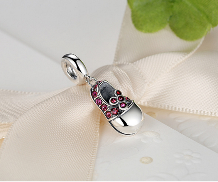 Sterling 925 silver charm princess shoes bead pendant fits Pandora charm and European charm bracelet Xaxe.com