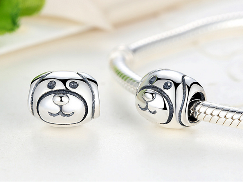 Sterling 925 silver charm puppy bead pendant fits European charm bracelet Xaxe.com