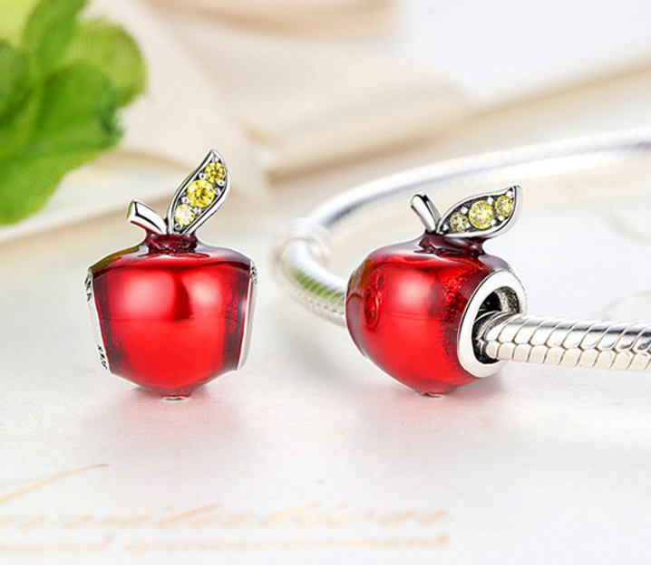 Sterling 925 silver charm red apple bead pendant fits European style bracelet Xaxe.com