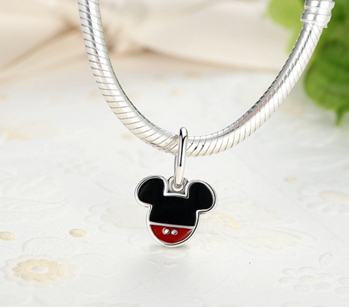 Sterling 925 silver charm red black Mickey bead pendant fits Pandora charm and European charm bracelet Xaxe.com