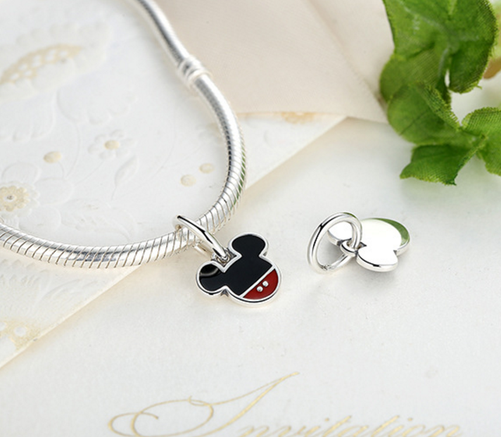 Sterling 925 silver charm red black Mickey bead pendant fits Pandora charm and European charm bracelet Xaxe.com
