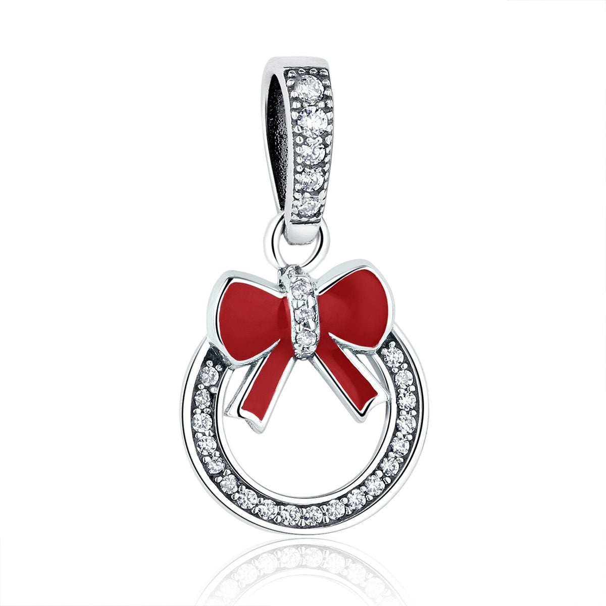 Sterling 925 silver charm red bow tie bead pendant fits Pandora charm and European charm bracelet Xaxe.com