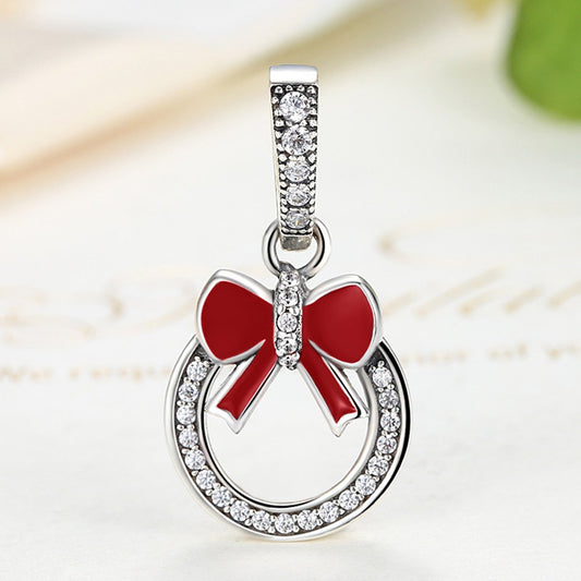 Sterling 925 silver charm red bow tie bead pendant fits Pandora charm and European charm bracelet Xaxe.com