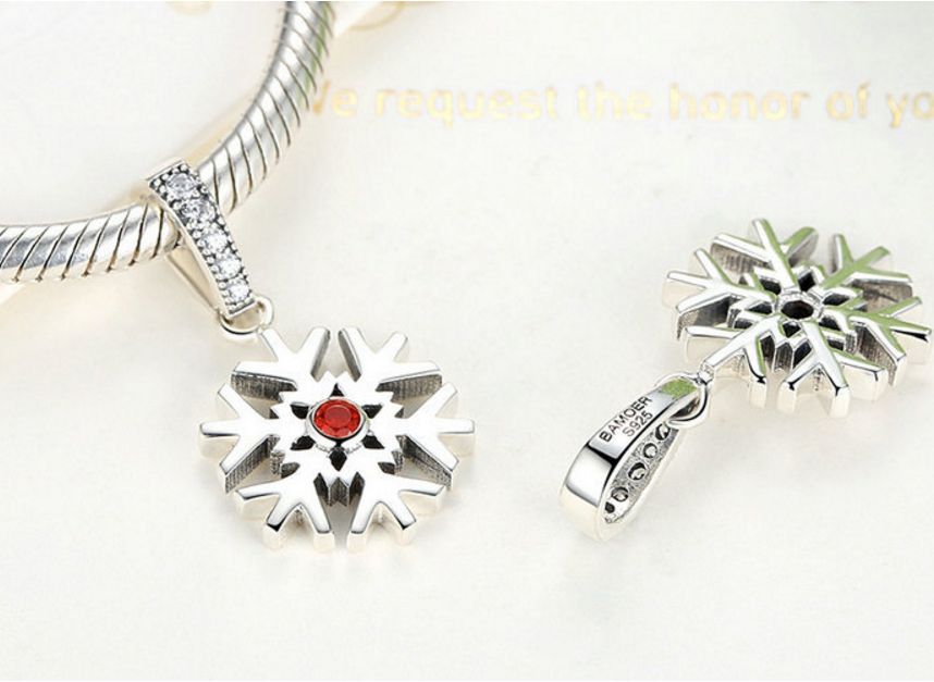 Sterling 925 silver charm red dot snow flakes pendant fits Pandora charm and European charm bracelet Xaxe.com