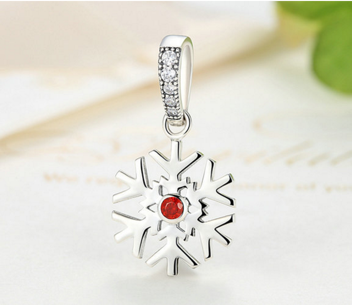 Sterling 925 silver charm red dot snow flakes pendant fits Pandora charm and European charm bracelet Xaxe.com