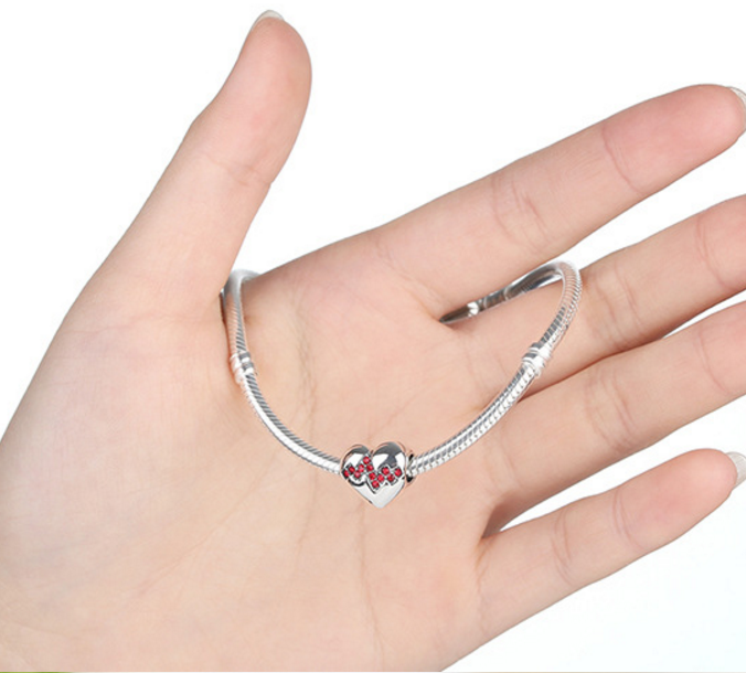 Sterling 925 silver charm red zircon heart  bead pendant fits Pandora charm and European charm bracelet Xaxe.com