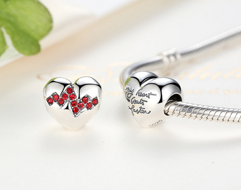 Sterling 925 silver charm red zircon heart  bead pendant fits Pandora charm and European charm bracelet Xaxe.com