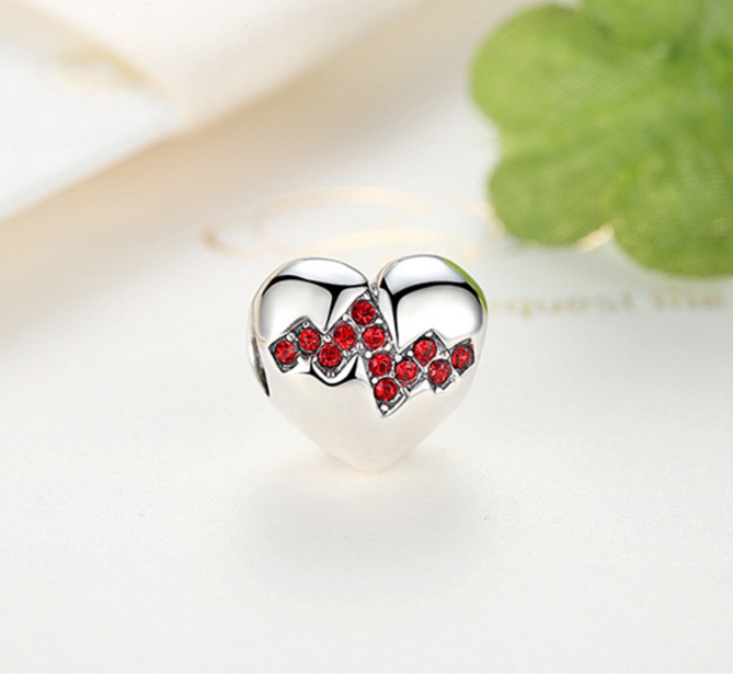 Sterling 925 silver charm red zircon heart  bead pendant fits Pandora charm and European charm bracelet Xaxe.com