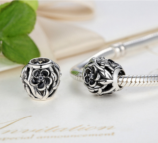 Sterling 925 silver charm rose blossom bead pendant fits European style bracelet Xaxe.com