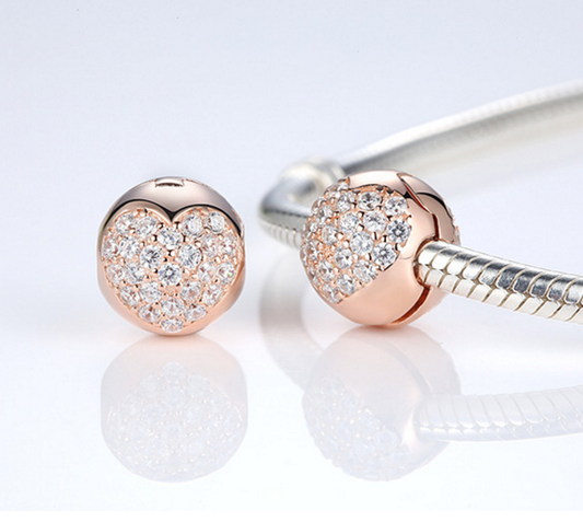 Sterling 925 silver charm rose heart bead fits European charm bracelet Xaxe.com