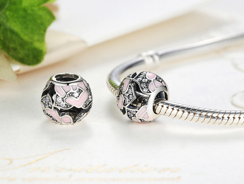 Sterling 925 silver charm rose love bead pendant fits Pandora charm and European charm bracelet Xaxe.com