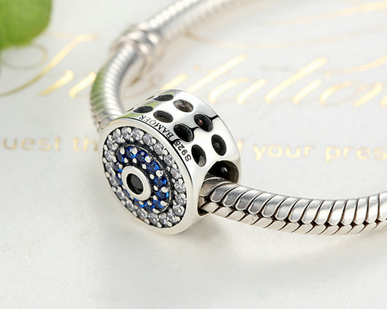 Sterling 925 silver charm round blue eyes bead pendant fits Pandora charm and European charm bracelet Xaxe.com