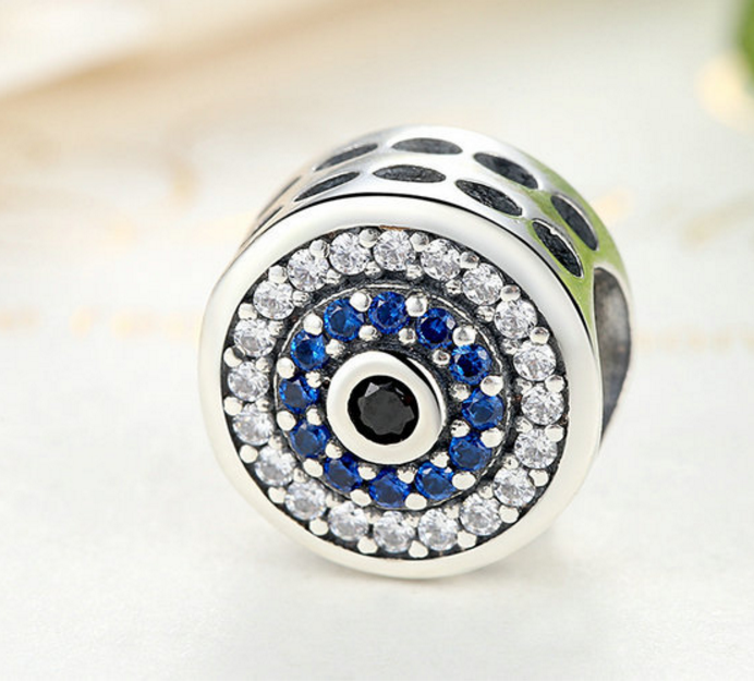 Sterling 925 silver charm round blue eyes bead pendant fits Pandora charm and European charm bracelet Xaxe.com
