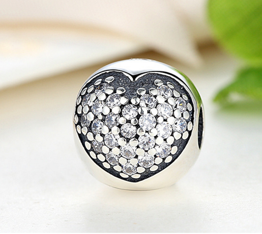 Sterling 925 silver charm round heart bead pendant fits European charm bracelet Xaxe.com