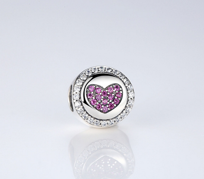 Sterling 925 silver charm round heart  bead pendant fits Pandora charm and European charm bracelet Xaxe.com