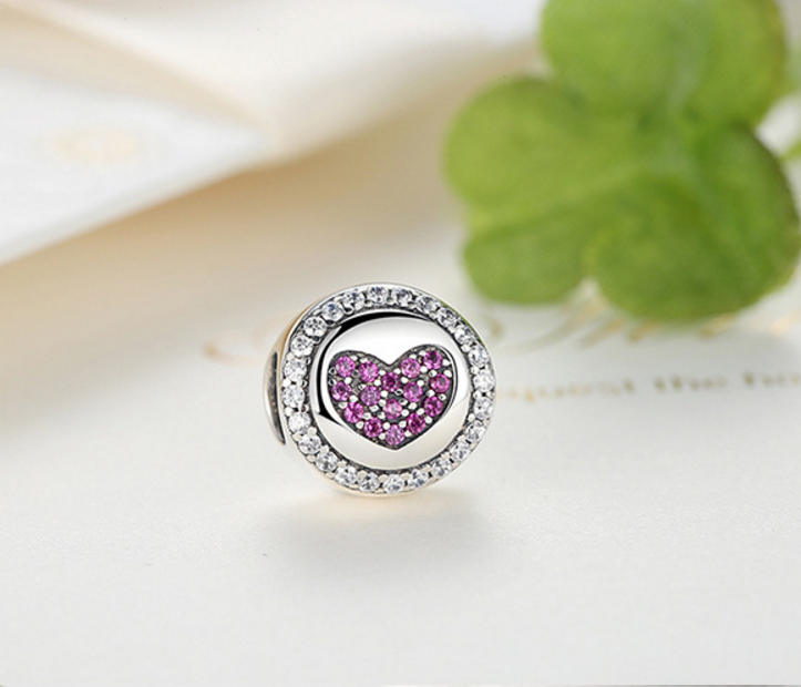 Sterling 925 silver charm round heart  bead pendant fits Pandora charm and European charm bracelet Xaxe.com