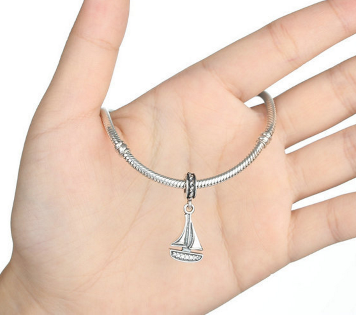 Sterling 925 silver charm sail  bead pendant fits European charm bracelet Xaxe.com