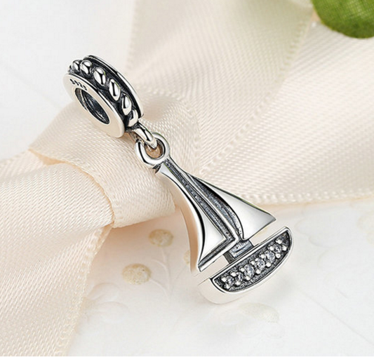 Sterling 925 silver charm sail  bead pendant fits European charm bracelet Xaxe.com