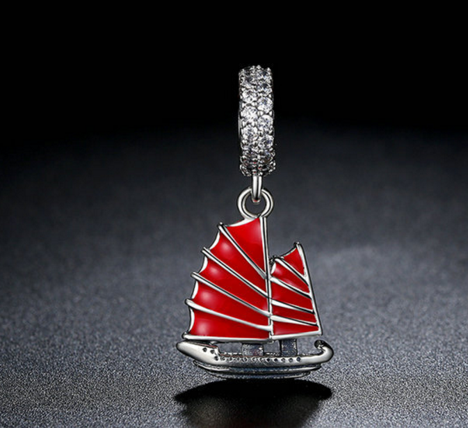 Sterling 925 silver charm sailing boat bead pendant fits European charm bracelet Xaxe.com