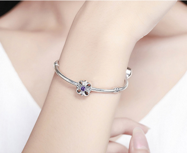 Sterling 925 silver charm secret flower bead pendant fits Pandora charm and European charm bracelet Xaxe.com