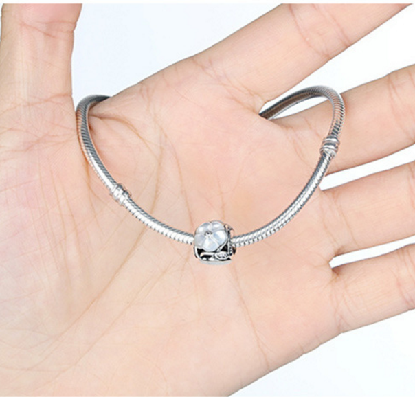 Sterling 925 silver charm shell white bead pendant fits European charm bracelet Xaxe.com