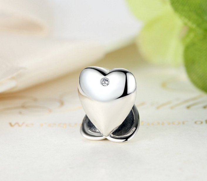 Sterling 925 silver charm simple heart bead pendant fits Pandora charm and European charm bracelet Xaxe.com