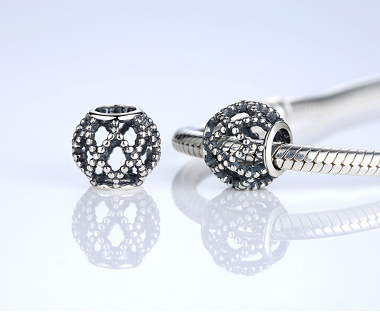 Sterling 925 silver charm simple hollow bead pendant fits European bracelet Xaxe.com