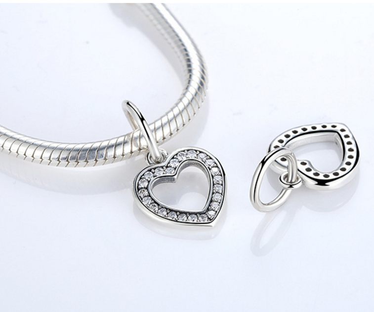 Sterling 925 silver charm simple love bead pendant fits Pandora charm and European charm bracelet Xaxe.com