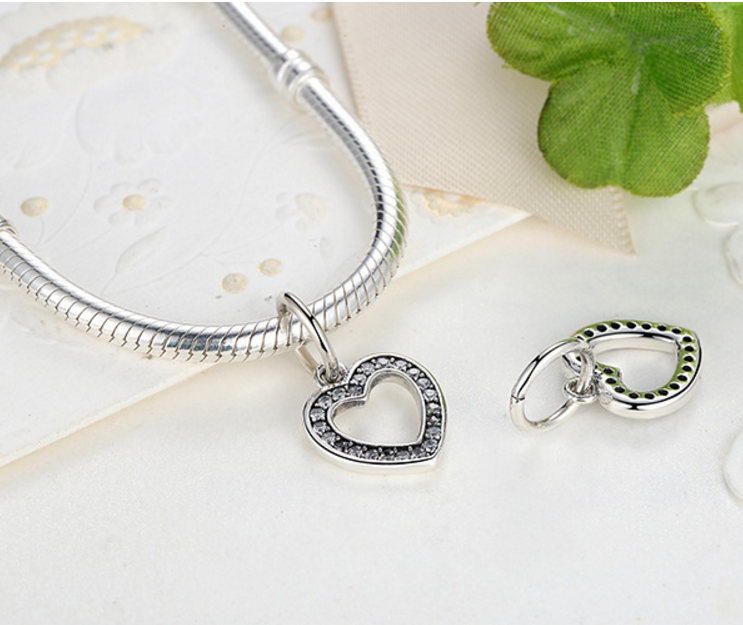 Sterling 925 silver charm simple love bead pendant fits Pandora charm and European charm bracelet Xaxe.com
