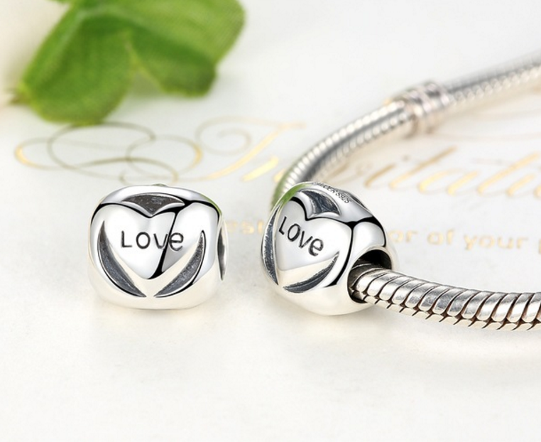 Sterling 925 silver charm simple love bead pendant fits Pandora charm and European charm bracelet Xaxe.com