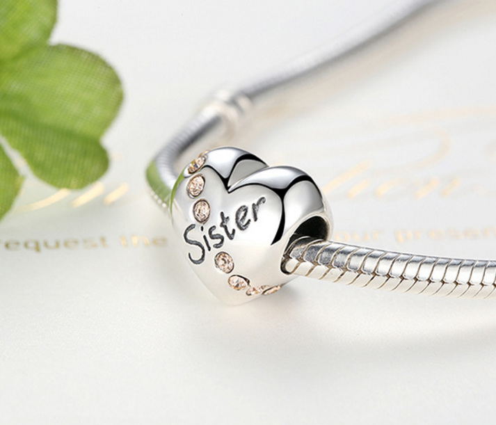 Sterling 925 silver charm sister bead pendant fits European charm bracelet Xaxe.com