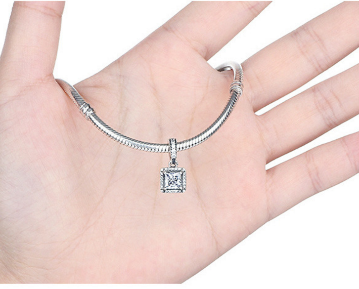 Sterling 925 silver charm square zircon bead pendant fits Pandora charm and European charm bracelet Xaxe.com
