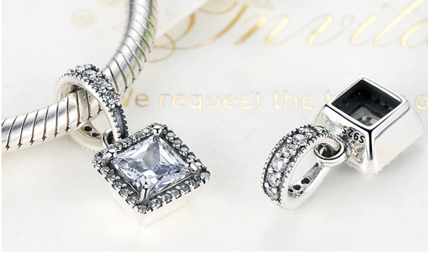 Sterling 925 silver charm square zircon bead pendant fits Pandora charm and European charm bracelet Xaxe.com