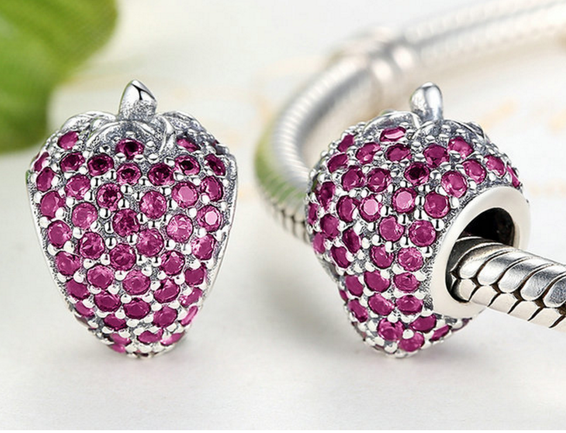 Sterling 925 silver charm strawberry bead pendant fits European charm bracelet Xaxe.com