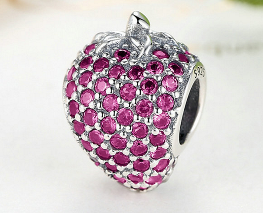 Sterling 925 silver charm strawberry bead pendant fits European charm bracelet Xaxe.com