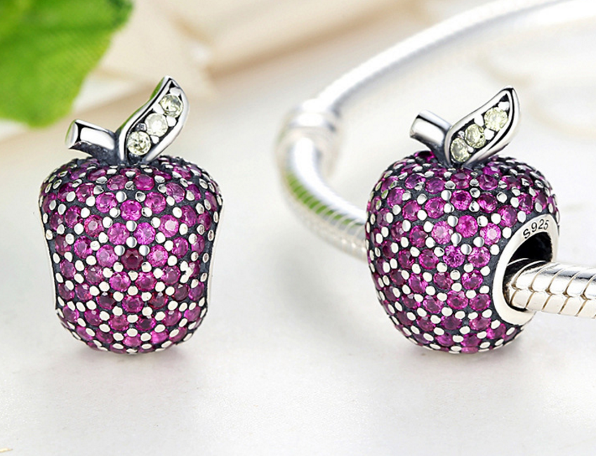 Sterling 925 silver charm strawberry bead pendant fits European style bracelet Xaxe.com