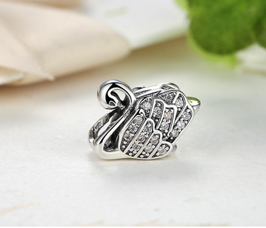 Sterling 925 silver charm swan bead pendant fits Pandora charm and European charm bracelet Xaxe.com