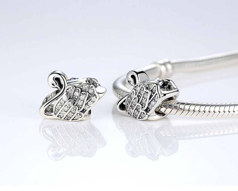 Sterling 925 silver charm swan bead pendant fits Pandora charm and European charm bracelet Xaxe.com