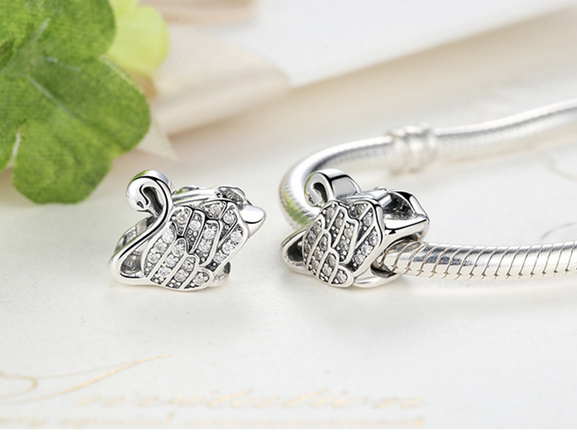 Sterling 925 silver charm swan bead pendant fits Pandora charm and European charm bracelet Xaxe.com