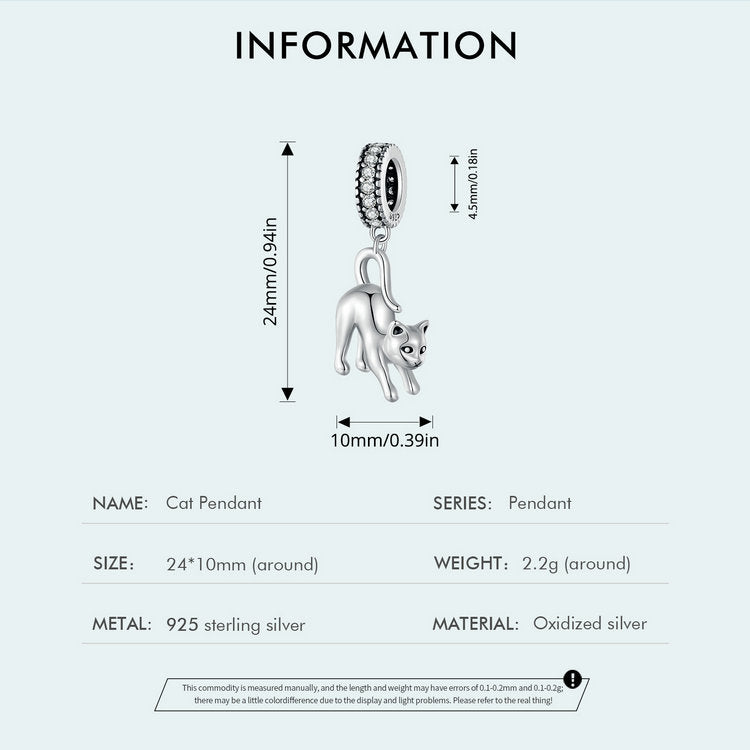 Sterling 925 silver charm the Cat pendant fits Pandora charm and European charm bracelet Xaxe.com