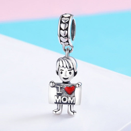 Sterling 925 silver charm the I love Mom pendant fits Pandora charm and European charm bracelet Xaxe.com