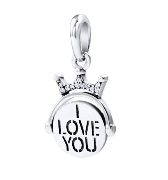 Sterling 925 silver charm the I love you crown bead pendant fits Pandora charm and European charm bracelet Xaxe.com