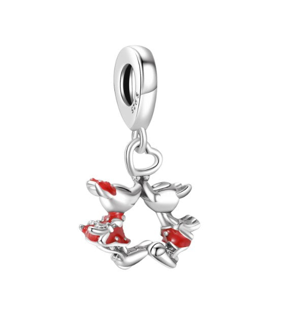 Sterling 925 silver charm the Micky Mouse couple bead pendant fits Pandora charm and European charm bracelet Xaxe.com