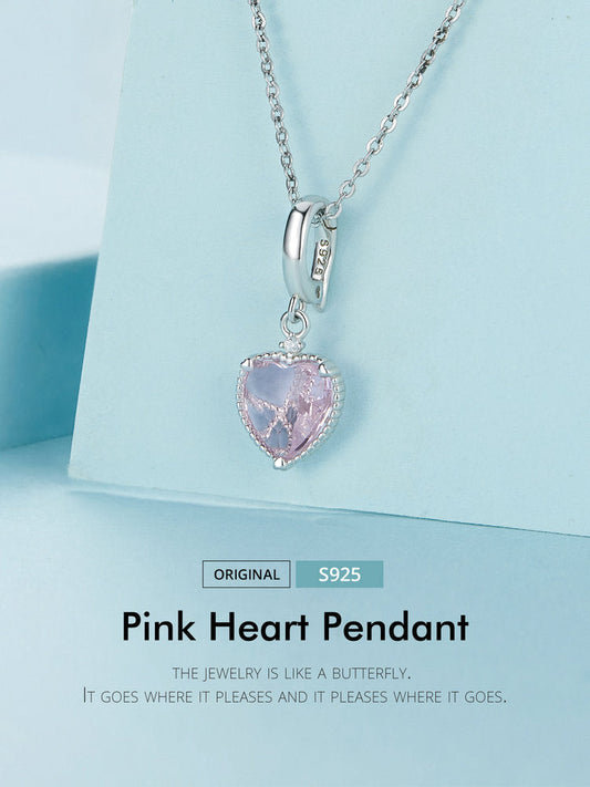 Sterling 925 silver charm the Pink Heart pendant fits Pandora charm and European charm bracelet Xaxe.com